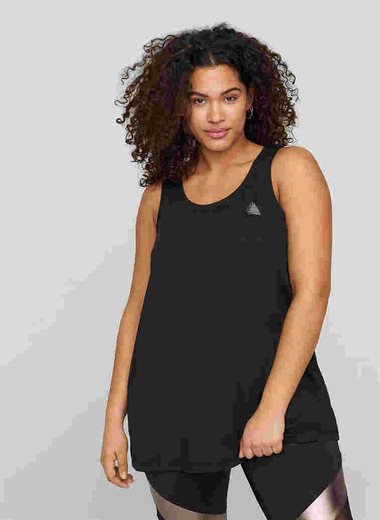 Plain-coloured sports top with round neck, Black, Model