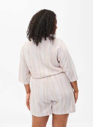 Striped blouse in linen-viscose blend, Beige White Stripe, Model image number 1
