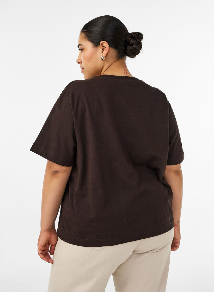 Boxy cotton T-shirt, Brown, Model image number 2