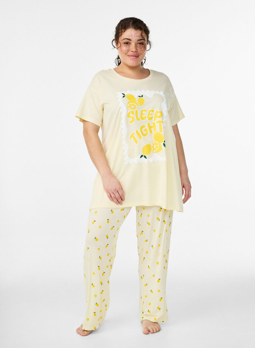Long night T-shirt in organic cotton with print, Yellow, Model image number 1
