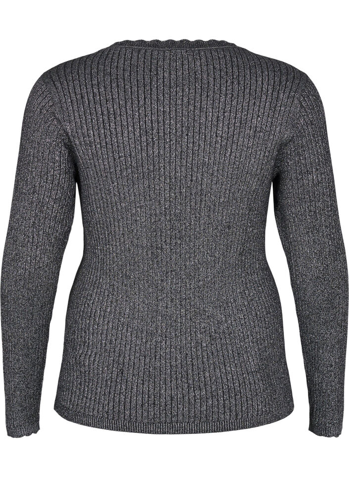 Close-fitting knitted blouse with glitter thread, Black, Packshot image number 1