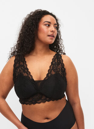 Bra with lace and soft padding, Black, Model image number 0