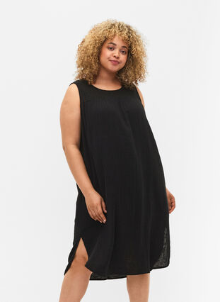 Sleeveless midi dress in cotton, Black, Model image number 0