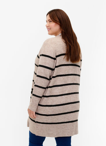 Striped knit cardigan, Simply Taupe Mel., Model image number 1