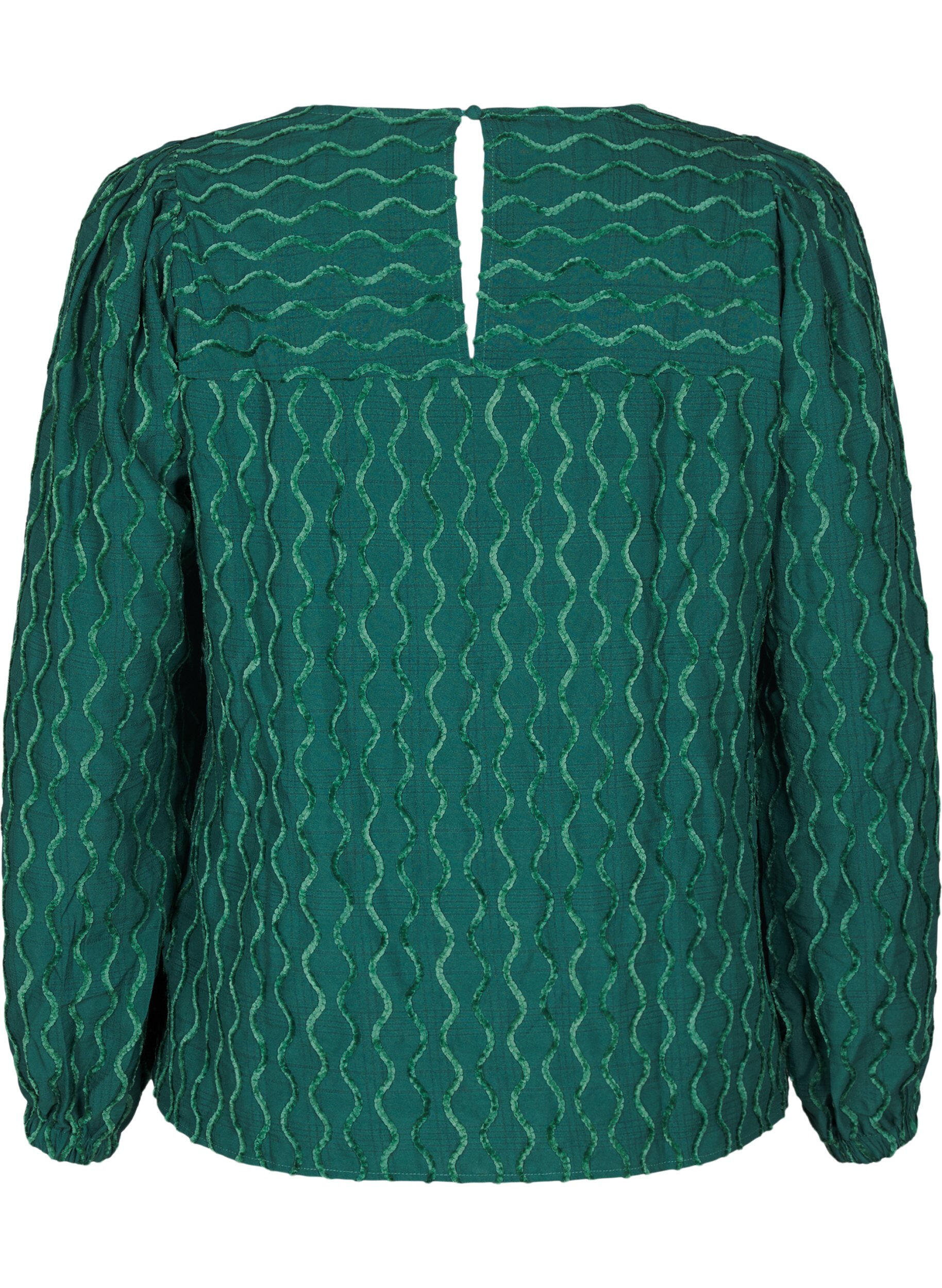Zizzifashion Long-sleeved patterned blouse with a V-neck, Rain Forest, Packshot image number 1