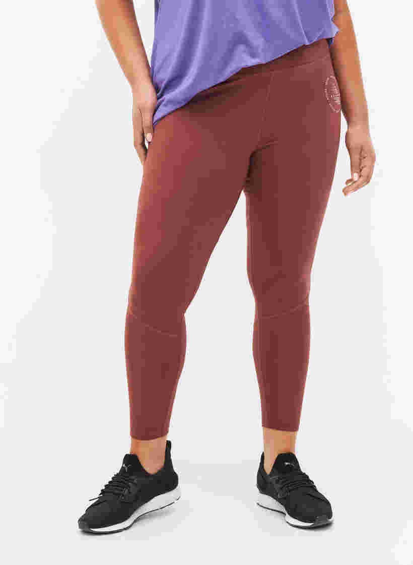 Solid-coloured gym leggings, Sable, Model image number 2