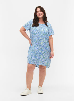 Dress with print and short sleeves, Blue Small Flower, Model image number 2