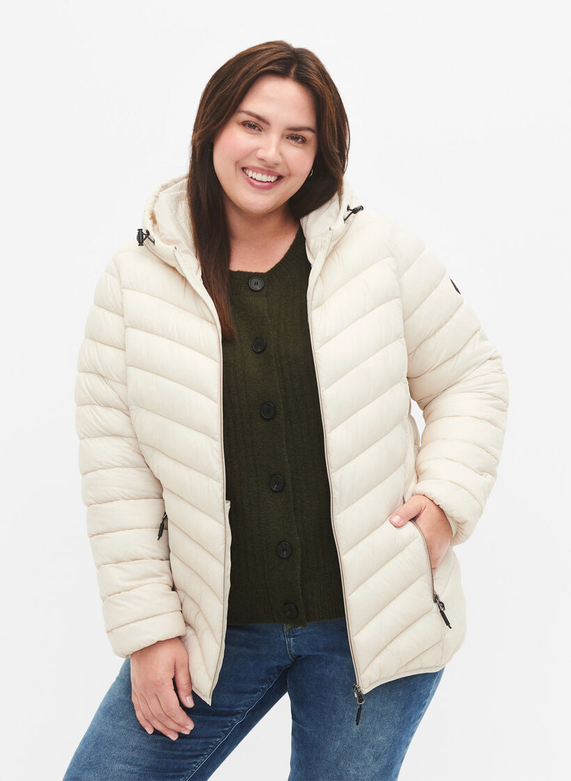Lightweight jacket with hood, Beige, Model image number 0