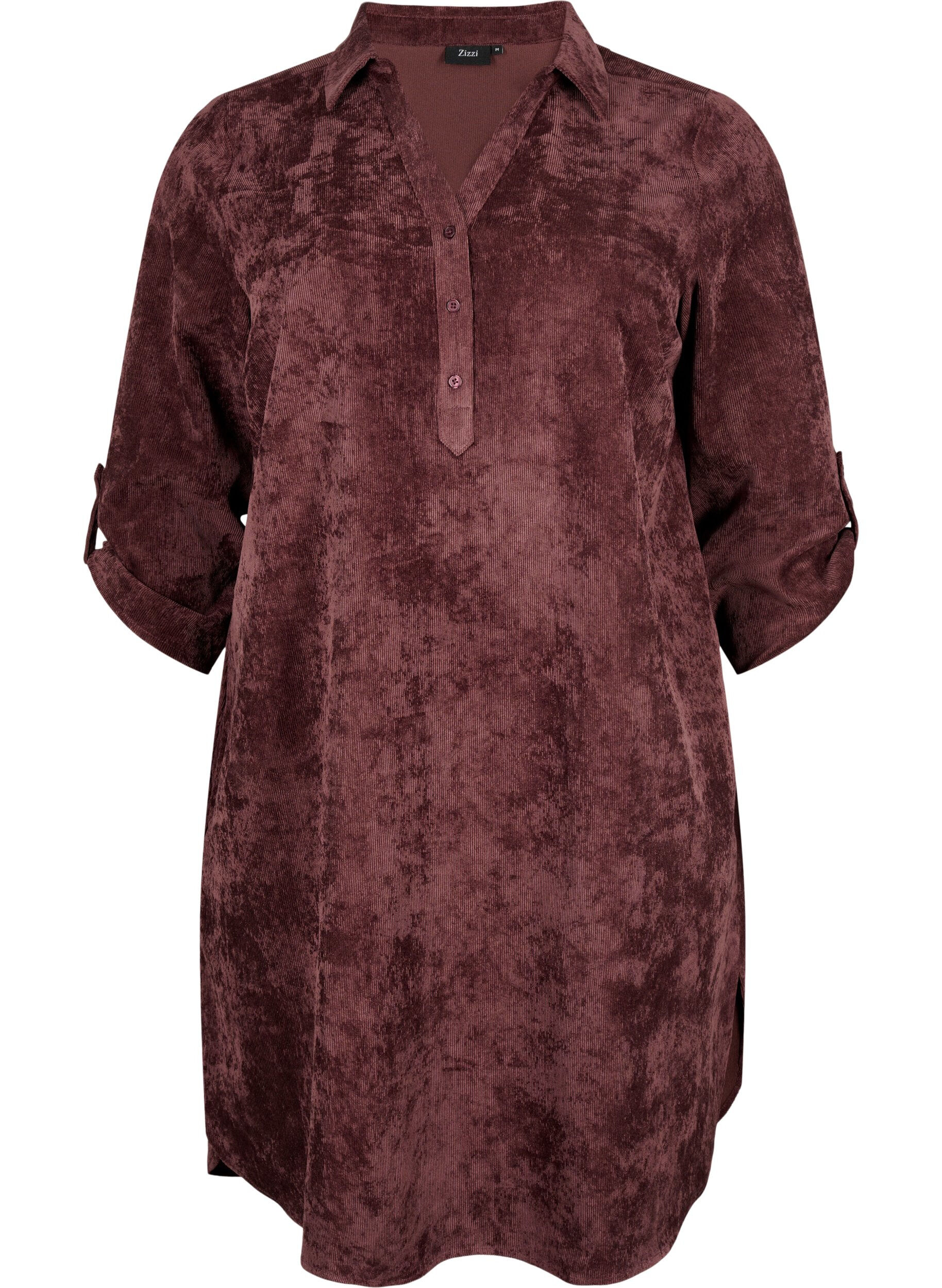 Zizzifashion Velvet dress with 3/4-length sleeves and buttons, Fudge, Packshot image number 0
