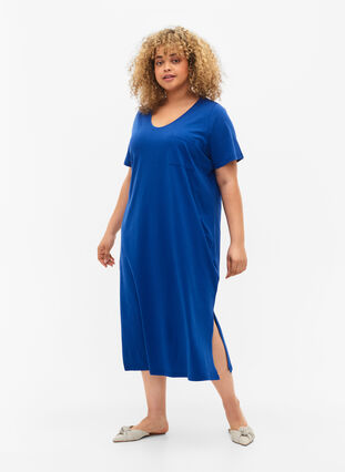 Short sleeve cotton dress with slit, Surf the web, Model image number 0