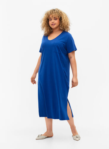 Short sleeve cotton dress with slit, Surf the web, Model image number 0