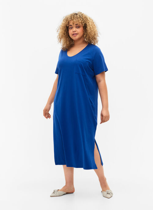 Short sleeve cotton dress with slit, Surf the web, Model
