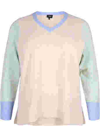 Knitted blouse with colour block and v-neck