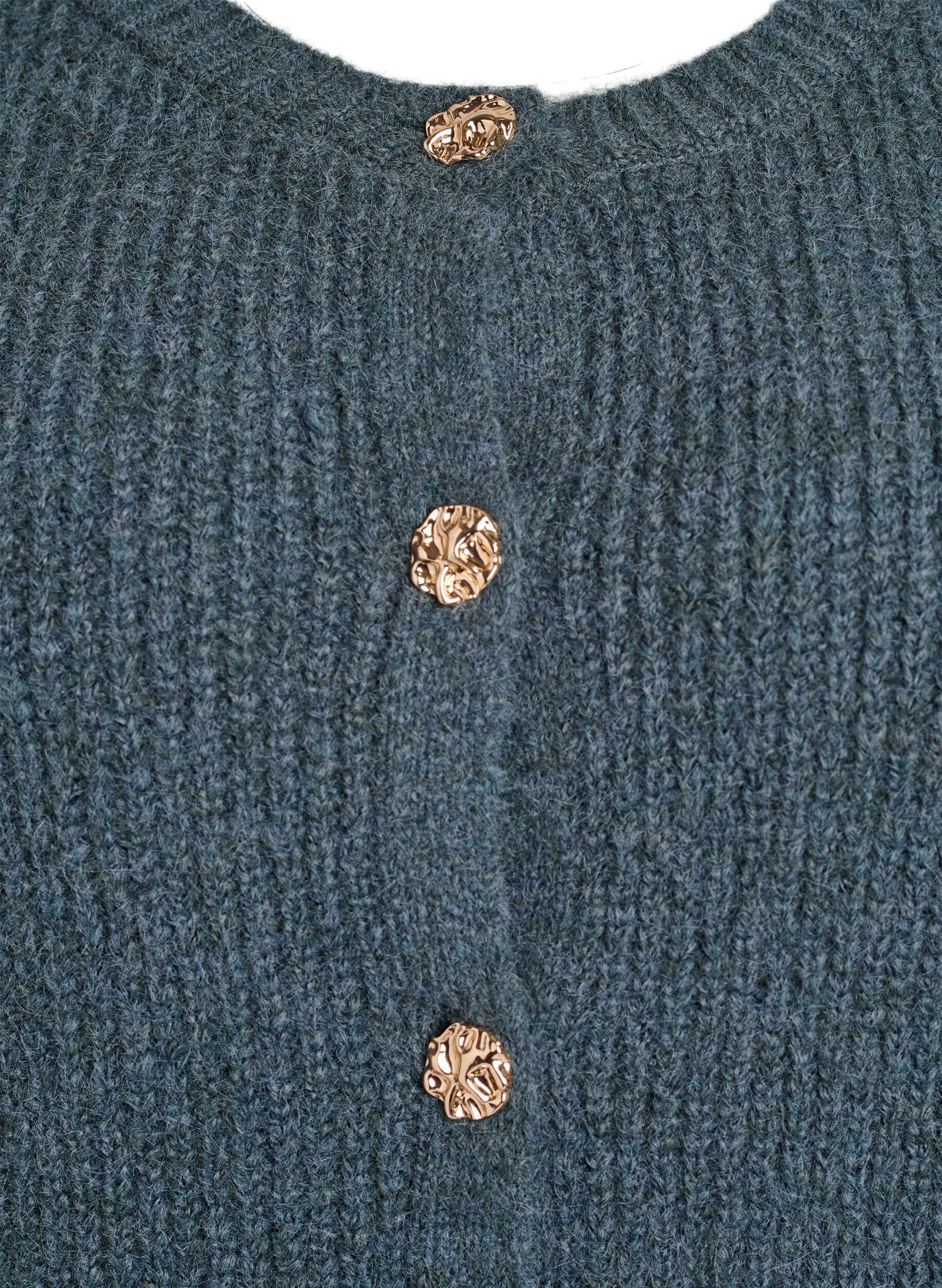 Zizzifashion Short cardigan with 3/4-sleeves and golden textured buttons, Green, Packshot image number 2