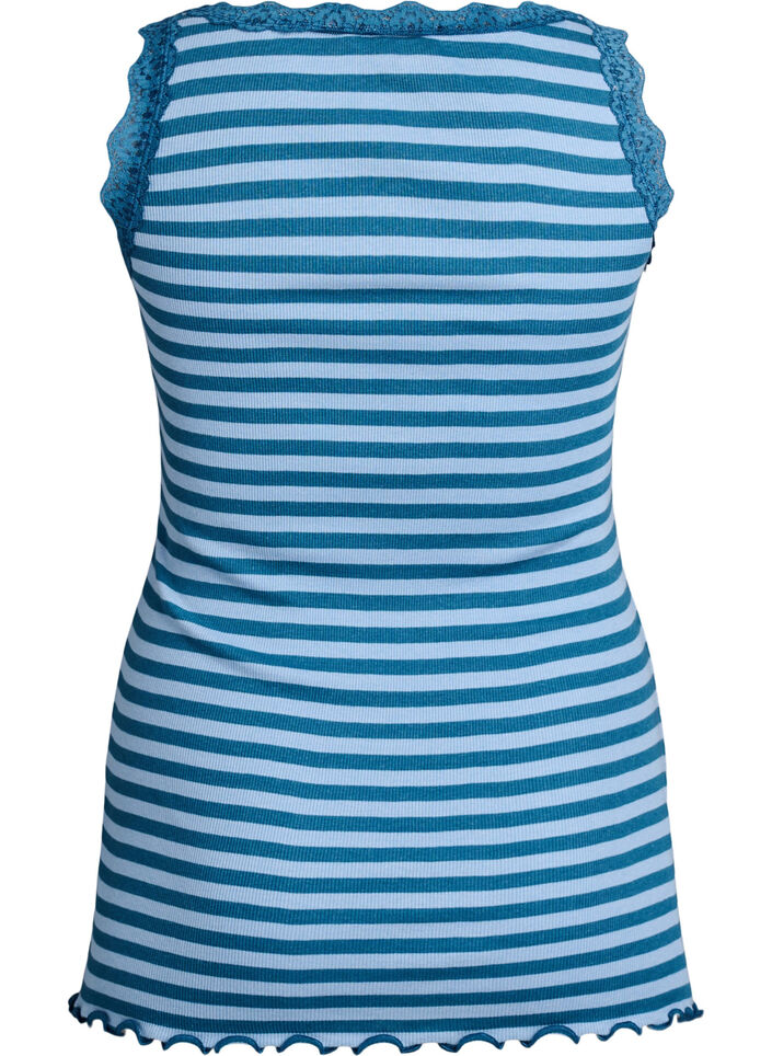Striped top with a ribbed texture and a lace trim, Blue, Packshot image number 1