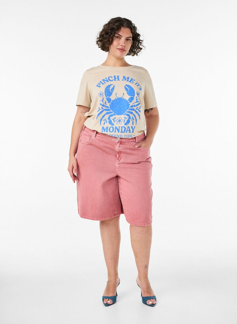 Cotton T-shirt with print, Beige, Model image number 1