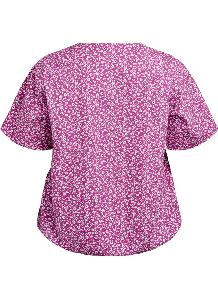 Cotton blouse with print and short sleeves, Purple, Packshot image number 1