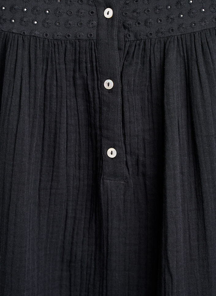 Blouse in cotton muslin with broderie anglaise, Black, Packshot image number 2
