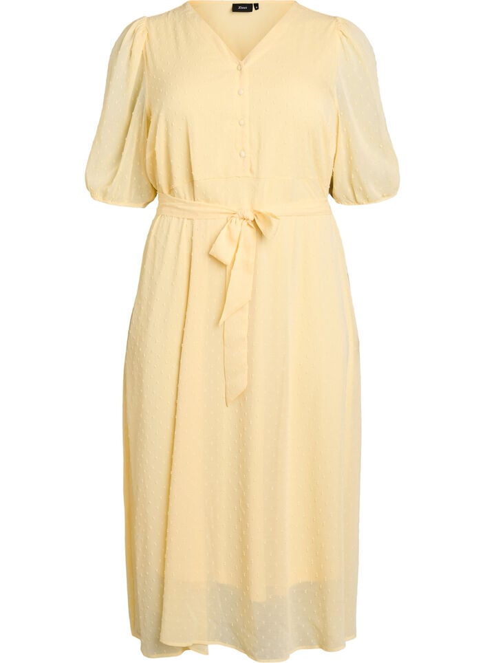 V-neck midi dress with tie fastening, Yellow, Packshot image number 0