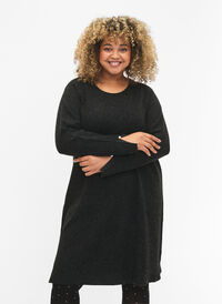 Knitted dress with slit in the sleeves, Dark Grey Melange, Model