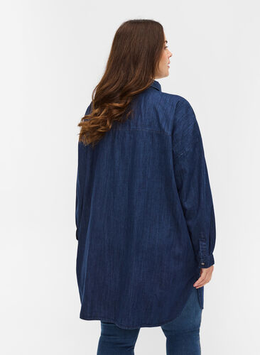 Oversized denim shirt in cotton, Dark blue denim, Model image number 1