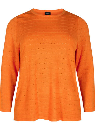Textured knitted top with round neck, Vibrant Orange, Packshot image number 0