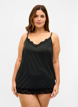 Night top with lace details, Black, Model image number 0