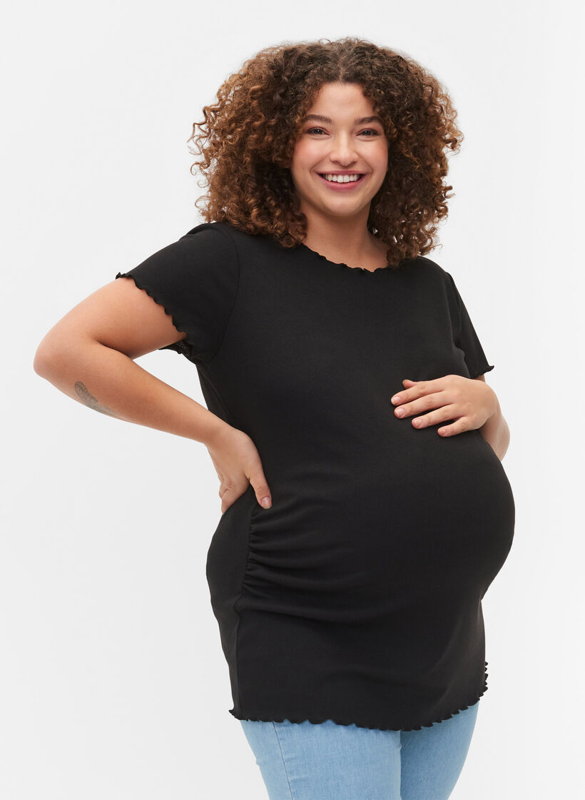 Maternity t-shirt in rib, Black, Model image number 0