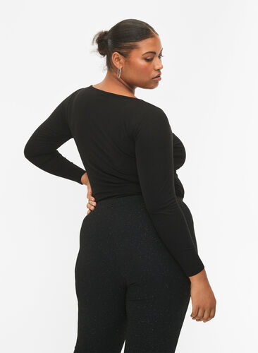 Ribbed blouse with hole detail, Black, Model image number 1