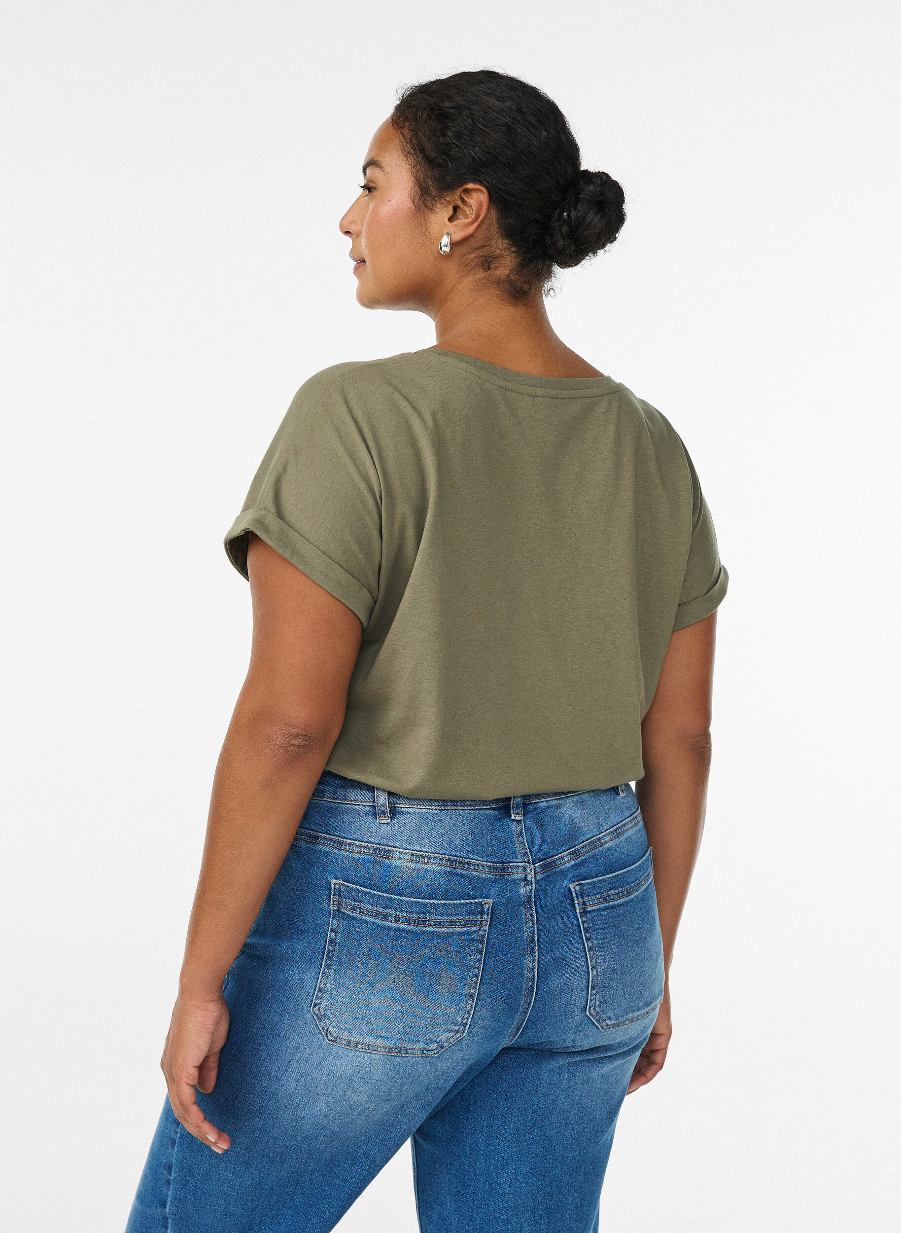 ZizzifashionShort sleeved cotton blend t-shirt, Green, Model image number 2