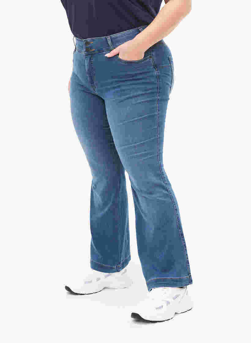 High waisted Ellen jeans with bootcut, Blue denim, Model image number 2