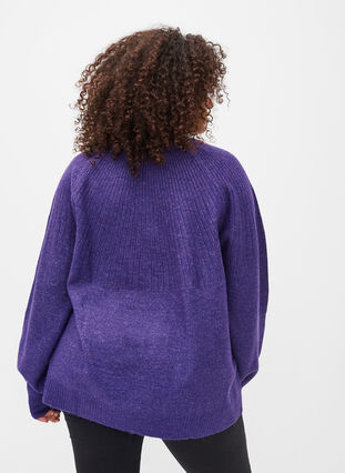 Melange knitted jumper with rib and balloon sleeves, Ultra Violet Mel., Model image number 1