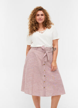 Striped skirt with pockets in cotton, Dry Rose Stripe, Model image number 0