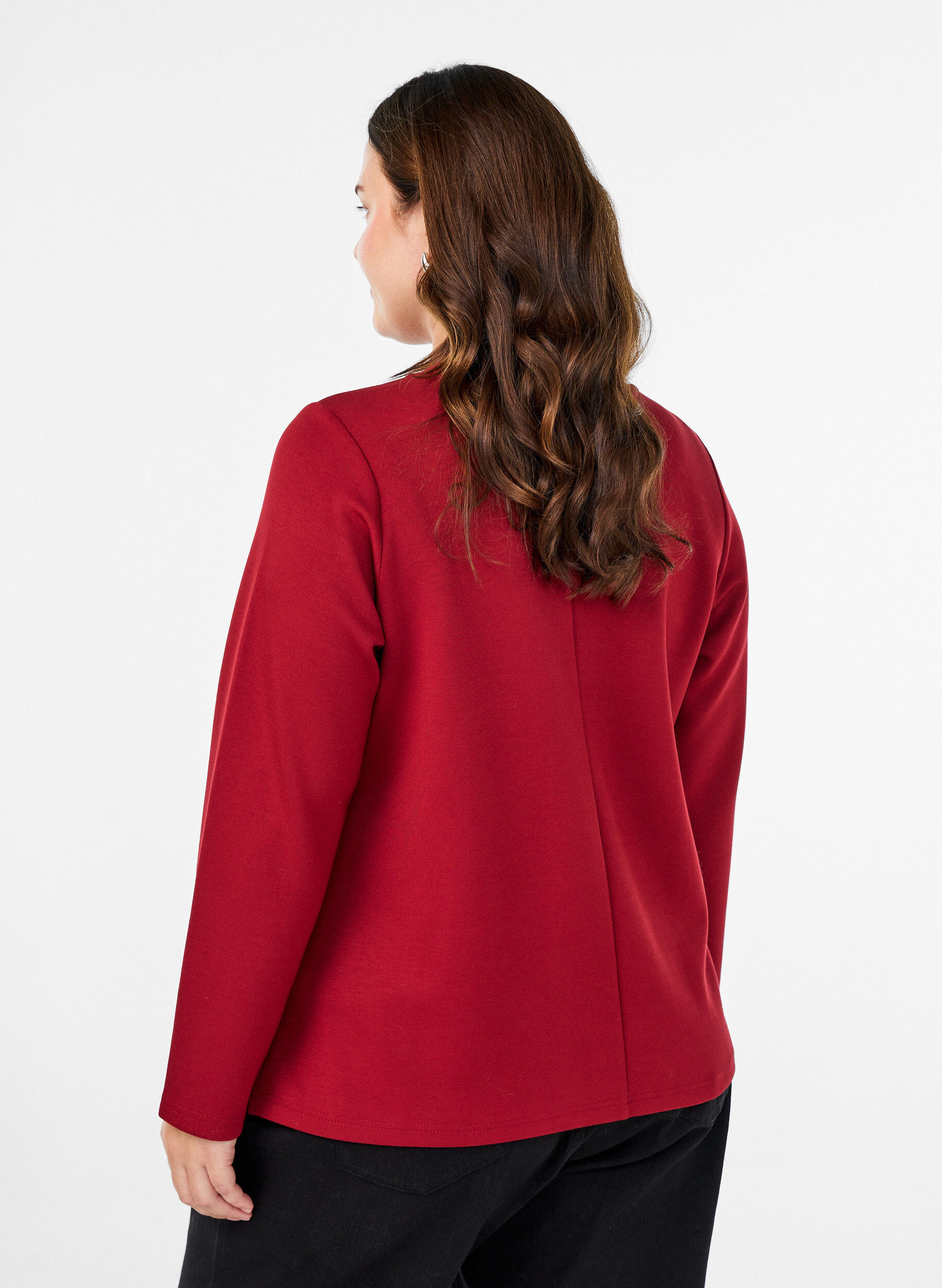 Zizzifashion Jersey blouse with round neck, Red, Model image number 2