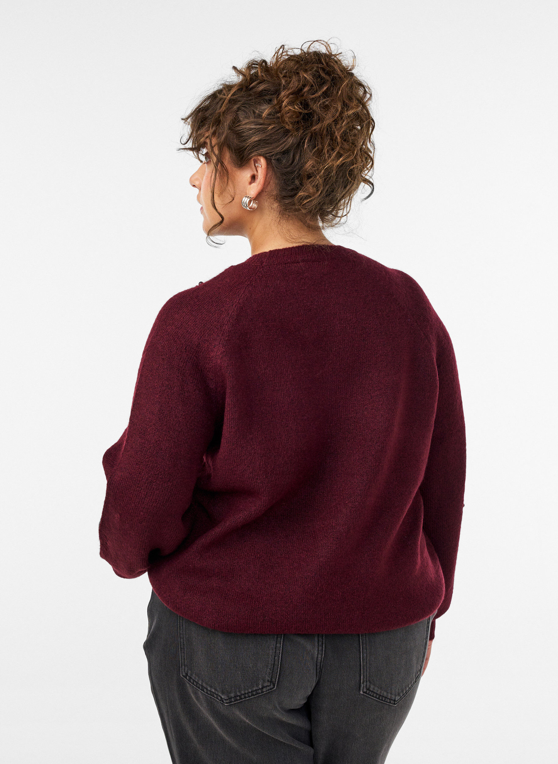 ZizzifashionJumper with pearl embroidery, Red, Model image number 2