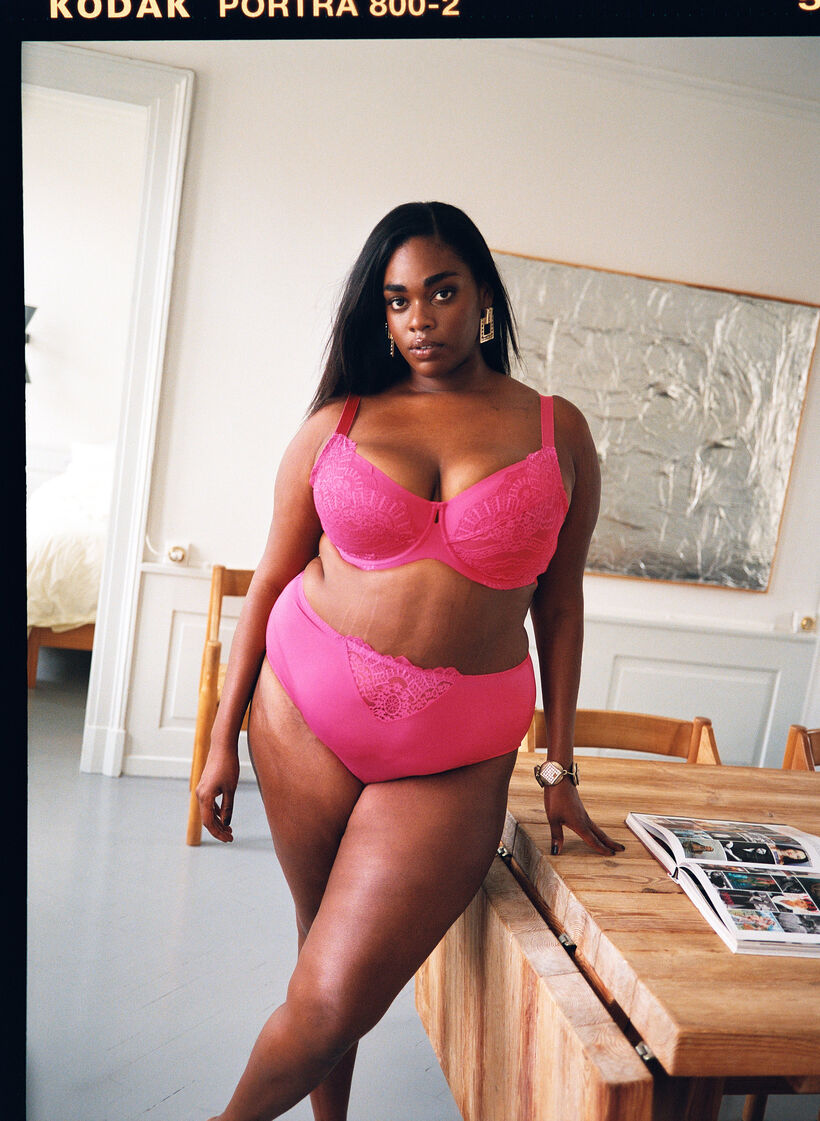 Microfibre briefs with lace details, Pink, Image image number 0