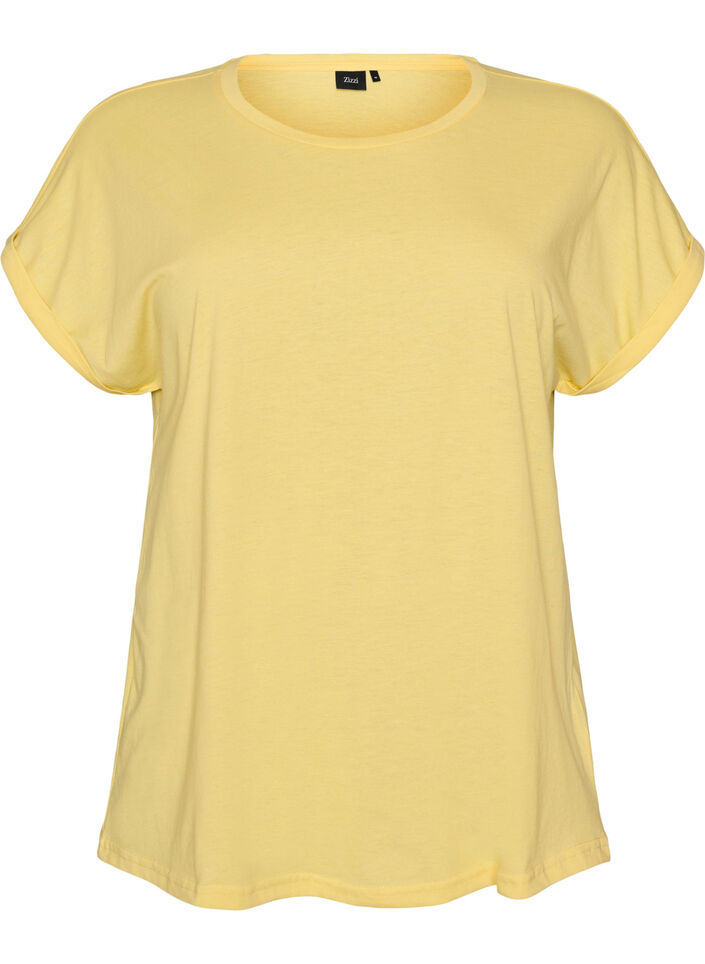 Short-sleeved cotton blend T-shirt, Yellow, Packshot image number 0