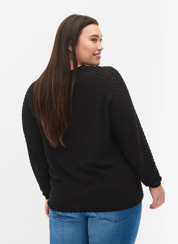 Patterned knitted top with v-neckline, Black, Model image number 1