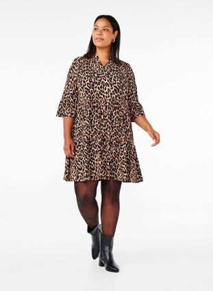 Short A-line dress with leopard print - Brown - Sz. M - Zizzifashion Short A-line dress with leopard print - Brown - Sz. M - Zizzifashion