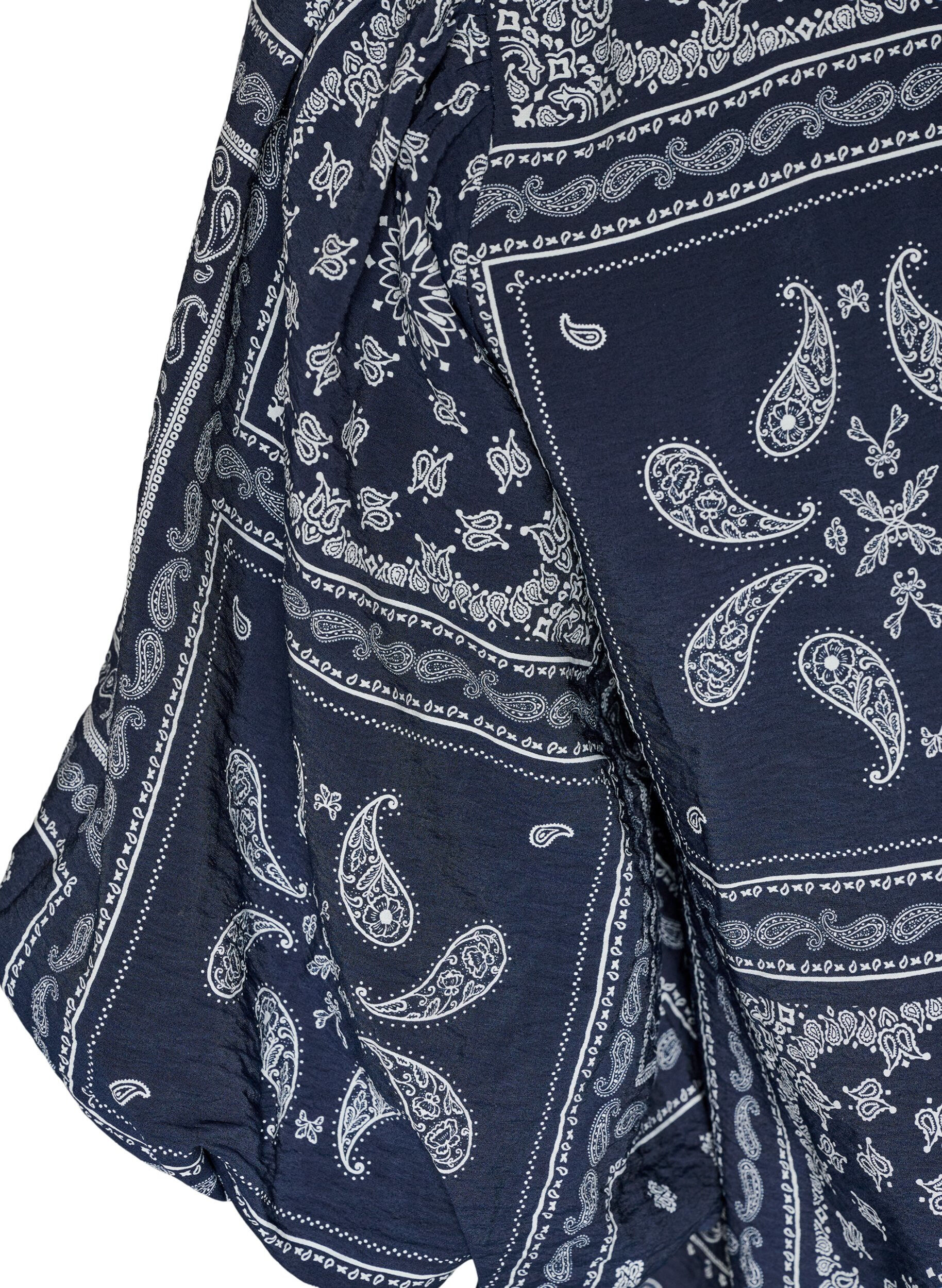 ZizzifashionViscose blouse with paisley print and balloon sleeves, Blue, Packshot image number 3