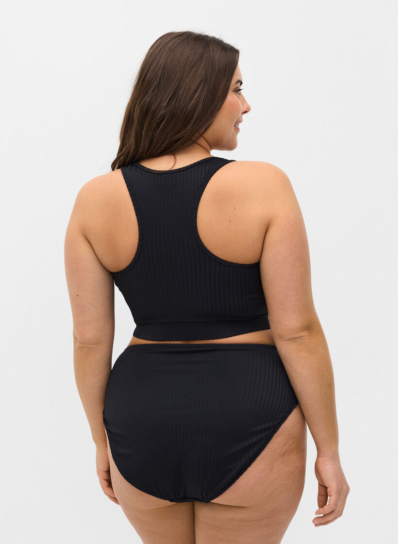 High-waisted bikini bottoms with ribbed texture, Black, Model image number 1
