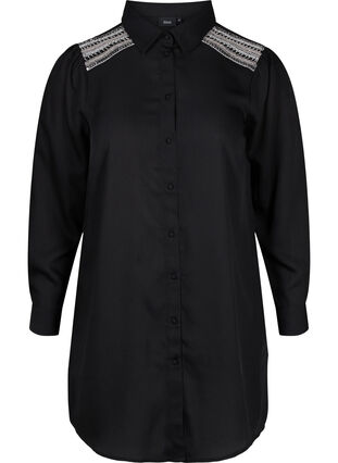Long shirt with beaded details, Black, Packshot image number 0