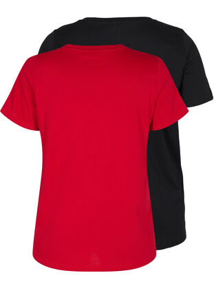 2-pack basic cotton t-shirt, Tango Red/Black, Packshot image number 1
