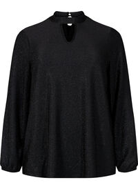 Long-sleeved glitter blouse with round neck and V-detail