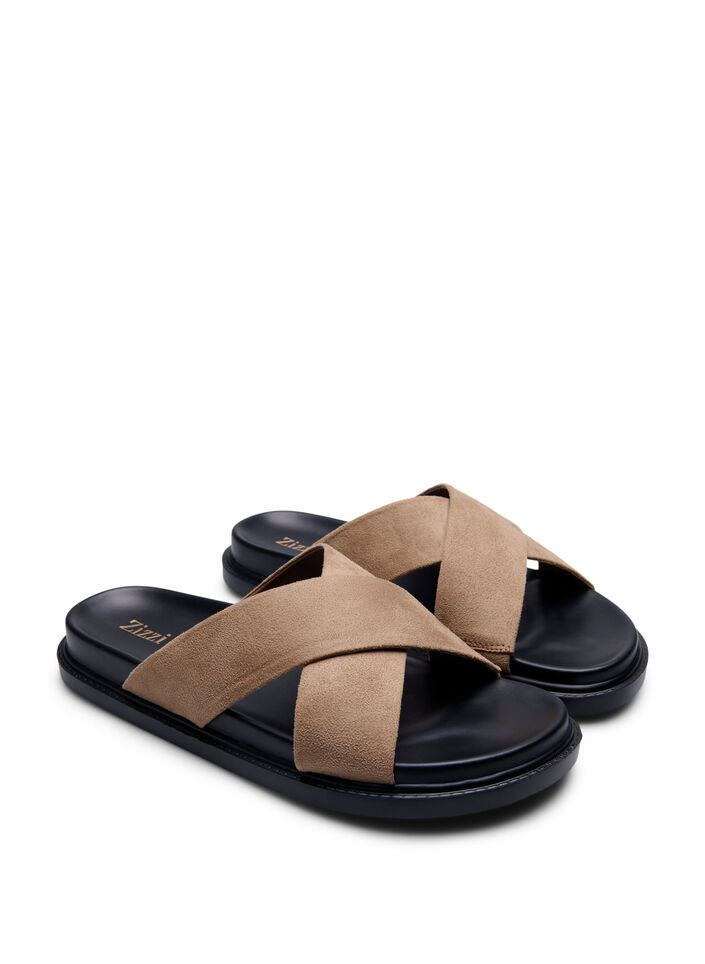 Faux suede sandal with cross straps, Woodsmoke, Packshot image number 1