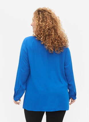 Solid colour shirt with v-neck, Princess Blue, Model image number 1