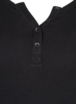 Long-sleeved blouse in ribbed fabric with buttons, Black, Packshot image number 2