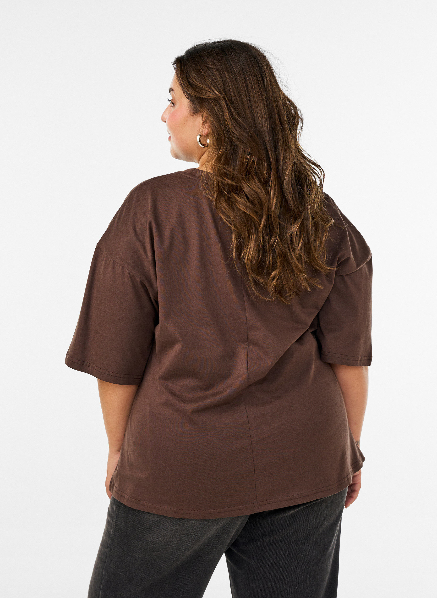 ZizzifashionT-shirt with draped detail, Brown, Model image number 2