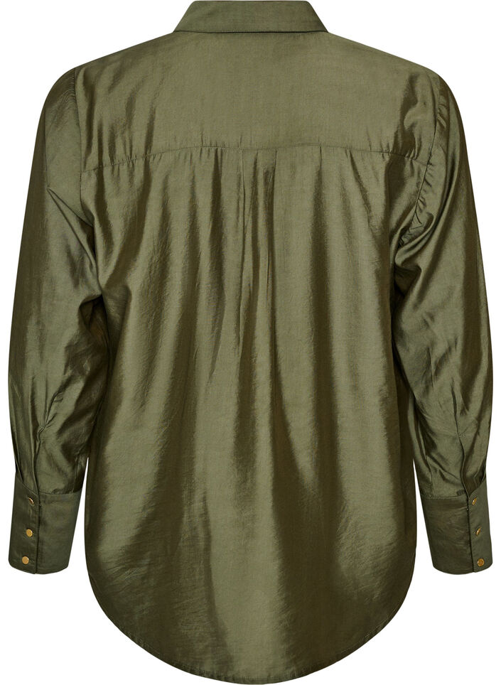 Viscose shirt with golden buttons, Green, Packshot image number 1