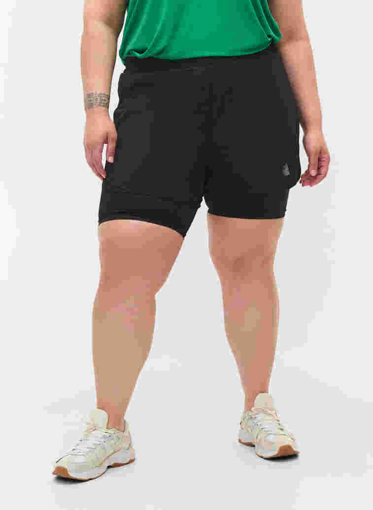 Workout shorts with lining, Black, Model image number 2